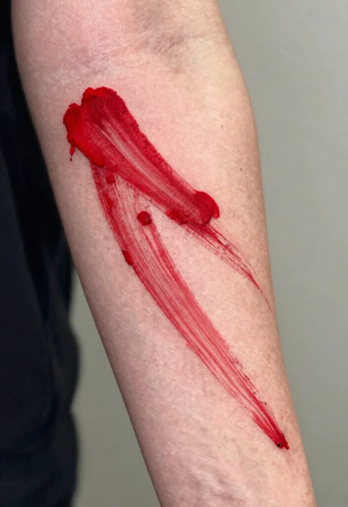 16 Red Tattoo Arm Ideas That Stand Out Boldly - 14. Artistic Brush Strokes 1