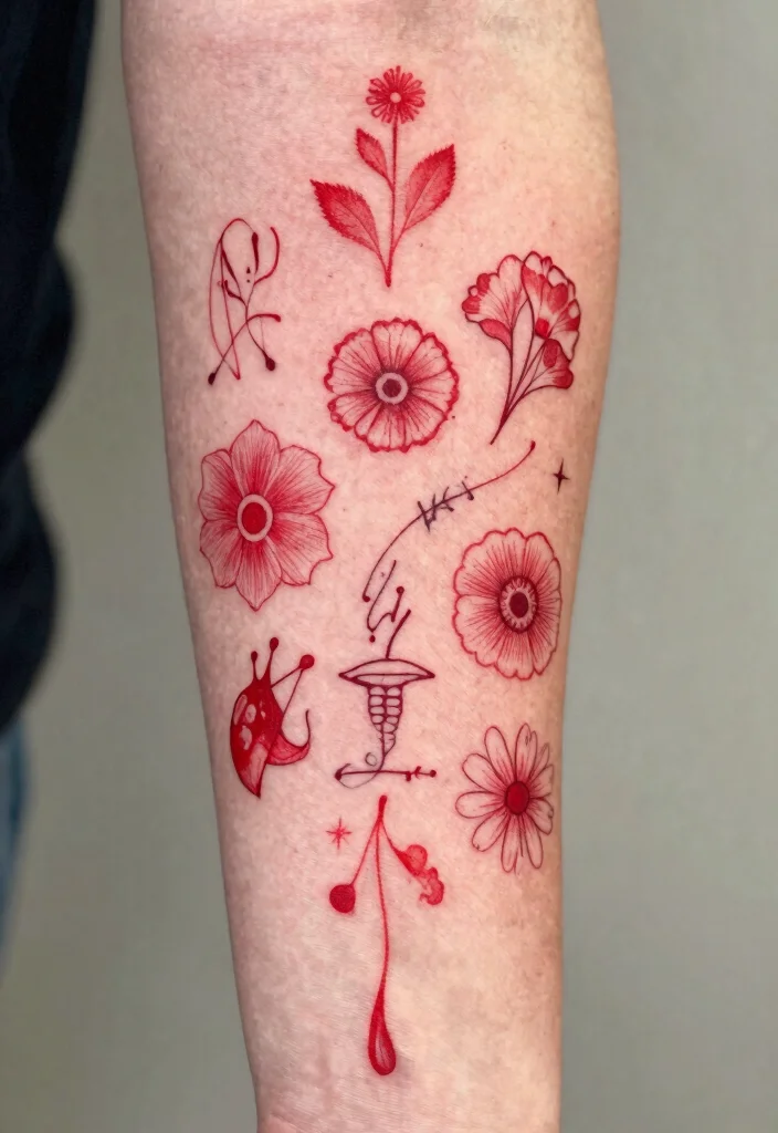 16 Red Tattoo Arm Ideas That Stand Out Boldly - 16. Creative Collages 1