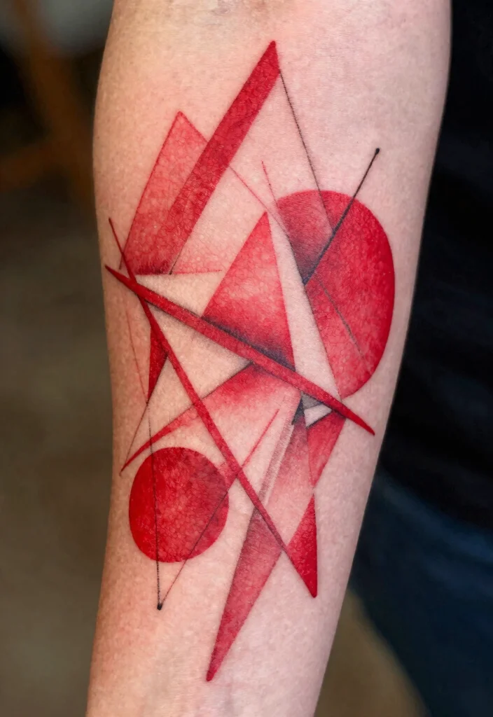 16 Red Tattoo Arm Ideas That Stand Out Boldly - 3. Abstract Geometric Shapes 1
