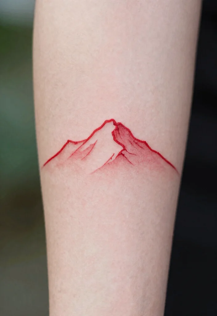 16 Red Tattoo Arm Ideas That Stand Out Boldly - 6. Minimalist Nature Scenes 1