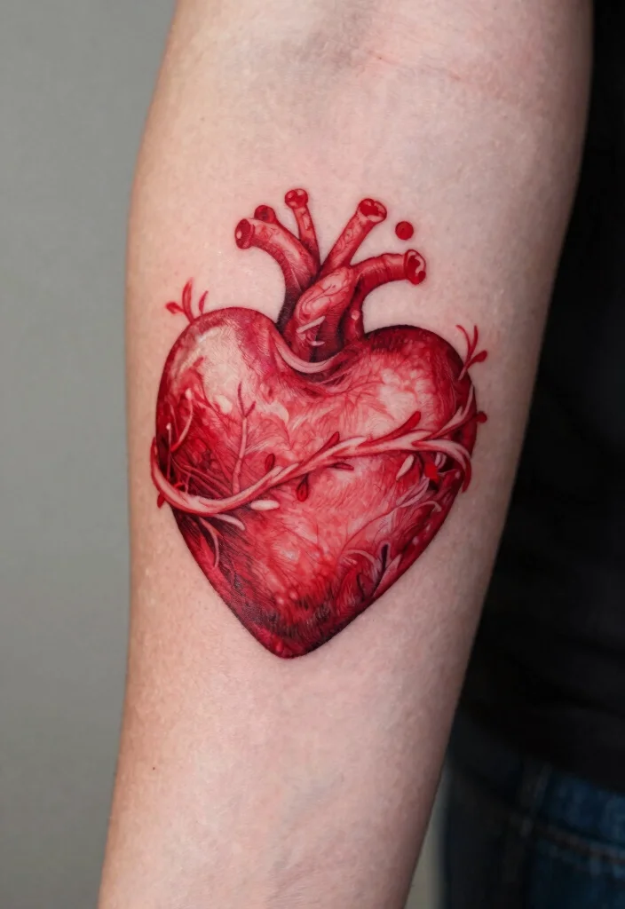 16 Red Tattoo Arm Ideas That Stand Out Boldly - 8. Bold Heart Designs 1