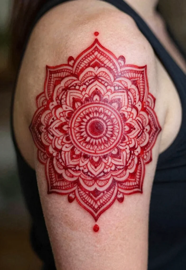 16 Red Tattoo Arm Ideas That Stand Out Boldly - 9. Symbolic Mandalas 1