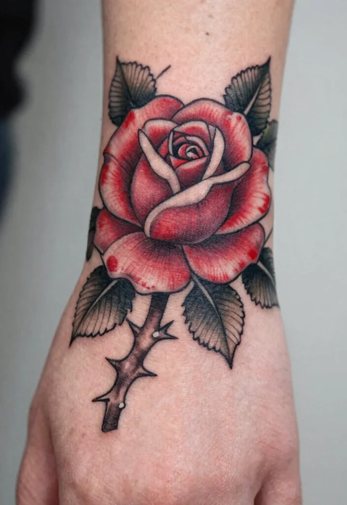 16 Rose Thumb Tattoo Ideas With Tiny Bold Style - 12. Rose with Thorns 1