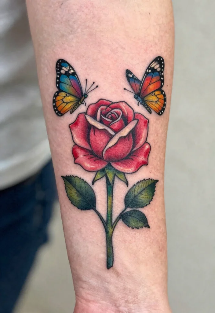 16 Rose Thumb Tattoo Ideas With Tiny Bold Style - 14. Rose with Butterflies 1