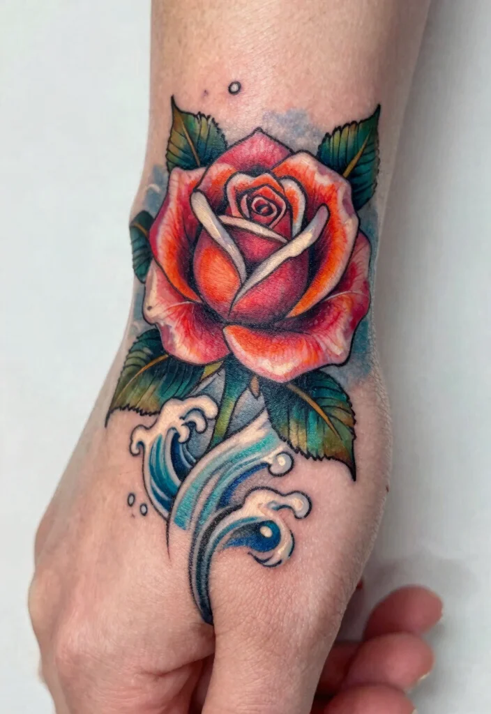 16 Rose Thumb Tattoo Ideas With Tiny Bold Style - 15. Abstract Rose with Waves 1