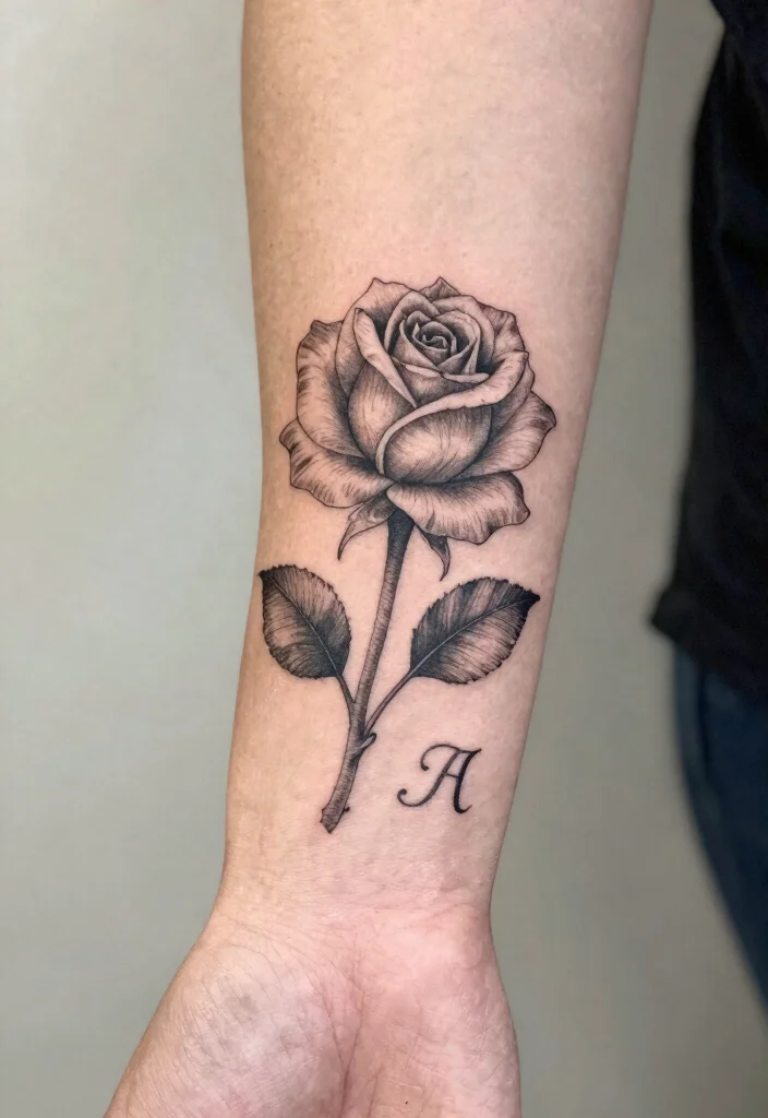 16 Rose Thumb Tattoo Ideas With Tiny Bold Style - 7. Rose and Initials 1