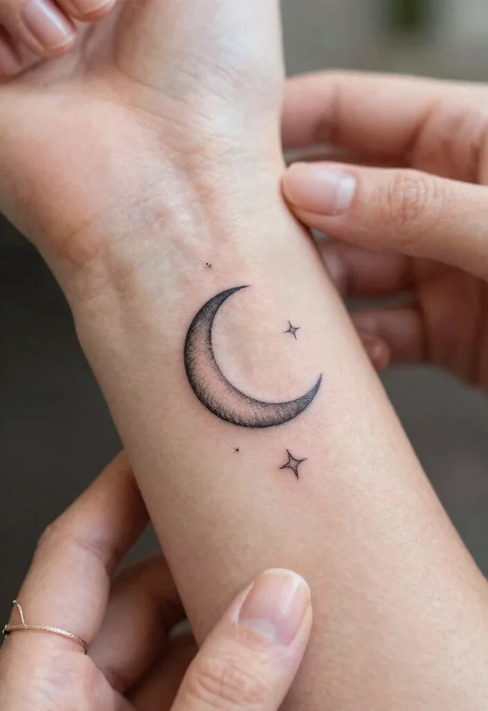 16 Star and Moon Tattoo Ideas With Celestial Charm - 1. Dainty Crescent Moon 1