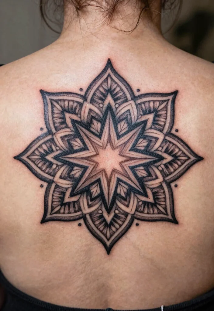 16 Star and Moon Tattoo Ideas With Celestial Charm - 10. Elegant Star Mandala 1