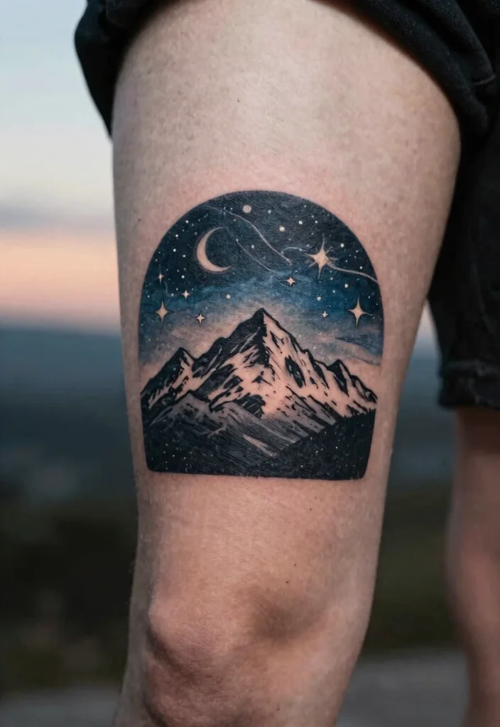 16 Star and Moon Tattoo Ideas With Celestial Charm - 13. Night Sky Silhouette 1