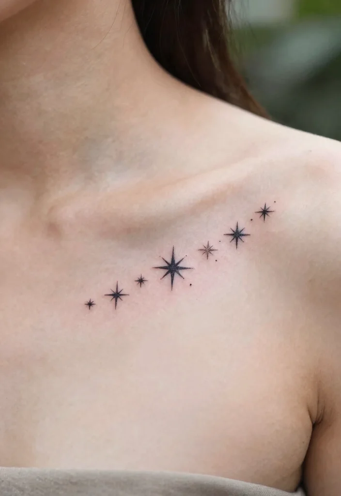 16 Star and Moon Tattoo Ideas With Celestial Charm - 4. Minimalist Stars on the Collarbone 1