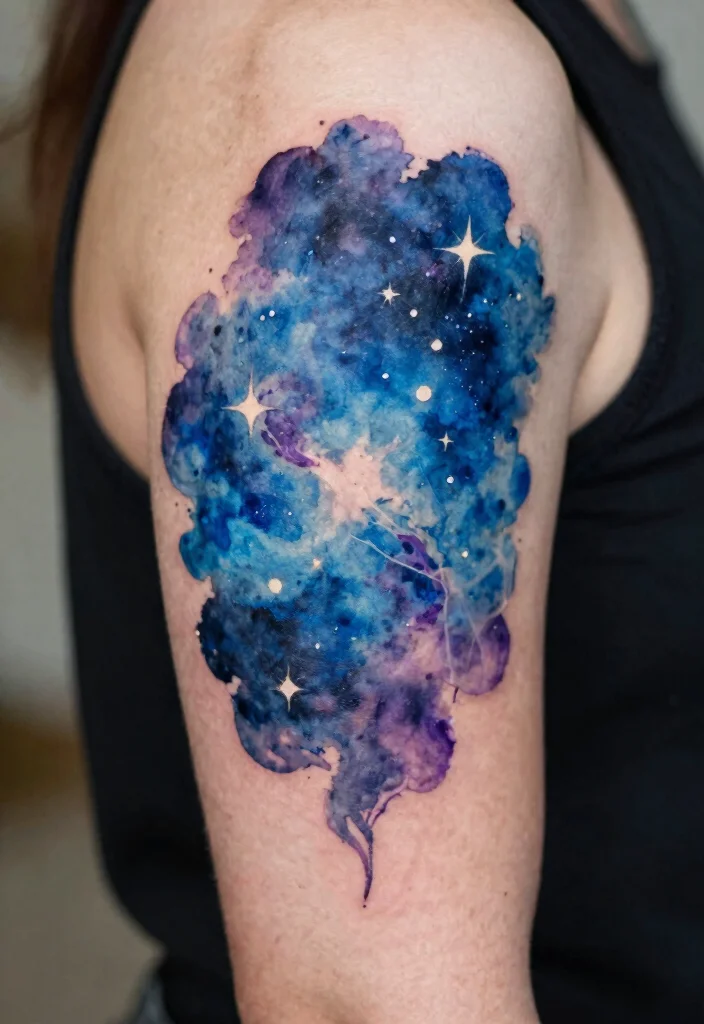 16 Star and Moon Tattoo Ideas With Celestial Charm - 5. Cosmic Watercolor 1
