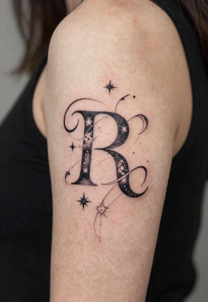 16 Star and Moon Tattoo Ideas With Celestial Charm - 9. Astrology Initials with Celestial Elements 1
