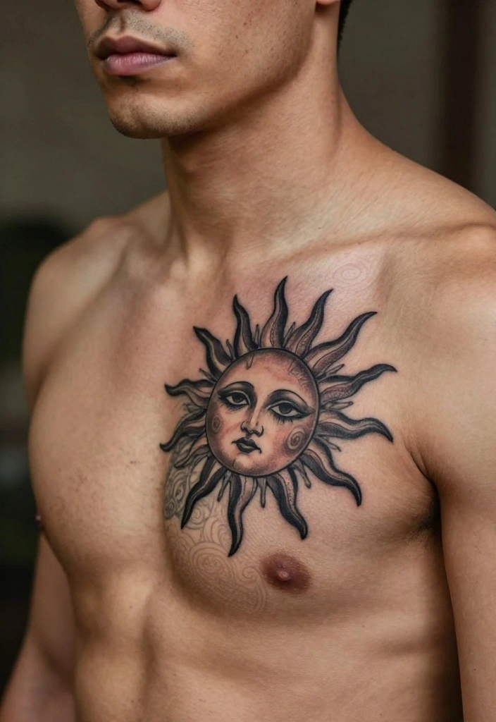 16 Sun Tattoo Men Ideas With Bold Radiant Energy - 11. Vintage Sun Tattoos 1