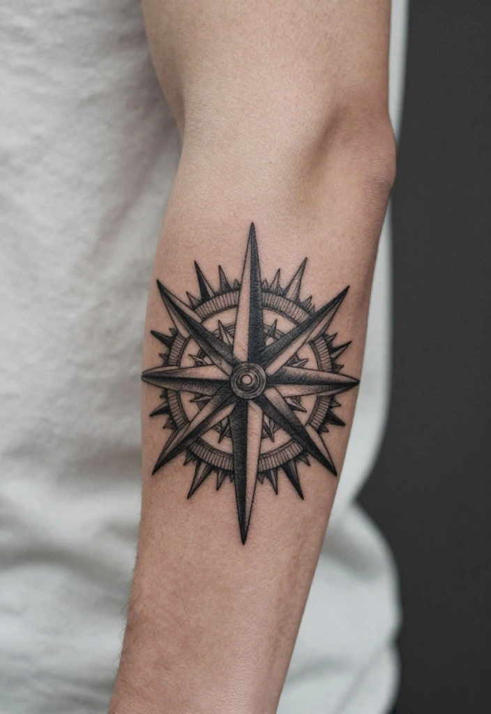 16 Sun Tattoo Men Ideas With Bold Radiant Energy - 12. Sun Compass Tattoos 1