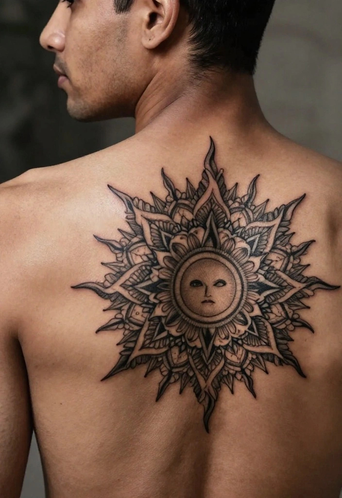 16 Sun Tattoo Men Ideas With Bold Radiant Energy - 13. Mandala Sun Tattoos 1