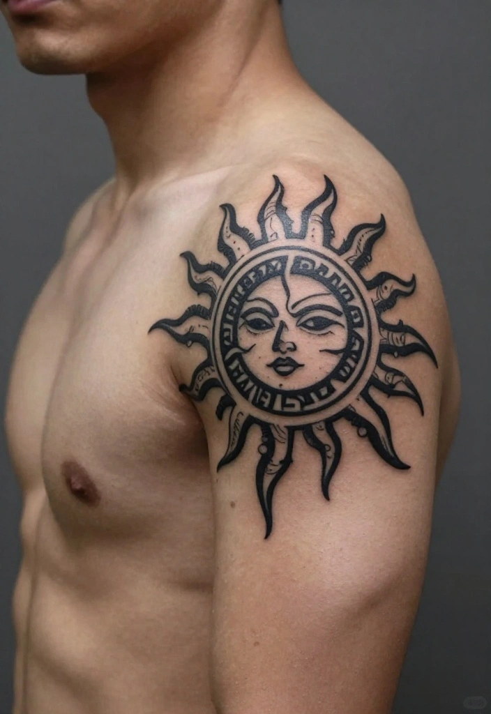 16 Sun Tattoo Men Ideas With Bold Radiant Energy - 3. Tribal Sun Tattoos 1