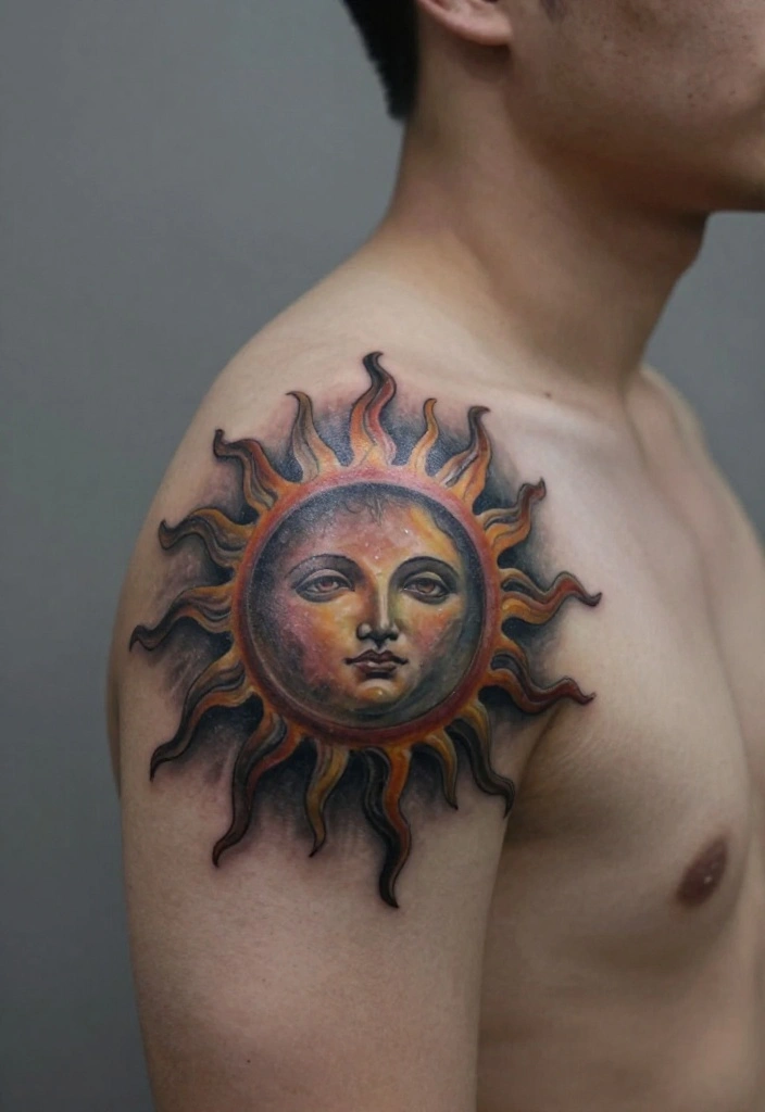 16 Sun Tattoo Men Ideas With Bold Radiant Energy - 4. Realistic Sun Tattoos 1