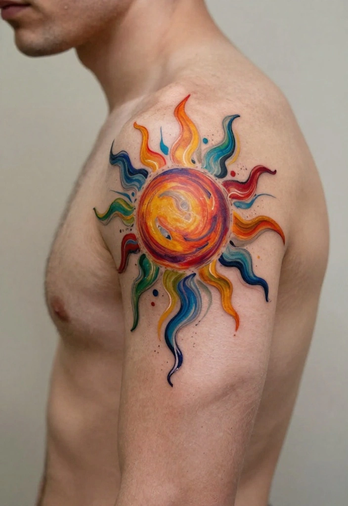 16 Sun Tattoo Men Ideas With Bold Radiant Energy - 8. Abstract Sun Tattoos 1