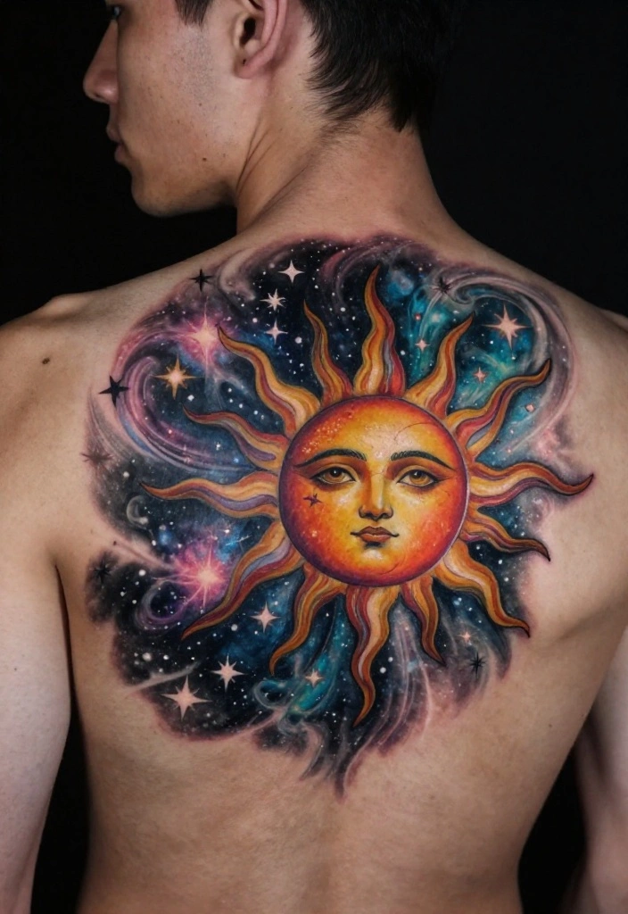 16 Sun Tattoo Men Ideas With Bold Radiant Energy - 9. Celestial Sun Tattoos 1