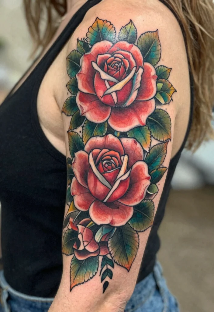 16 Tattoo Rose Hand Ideas With Classic Romance - 12. Half-Sleeve Rose Design 1