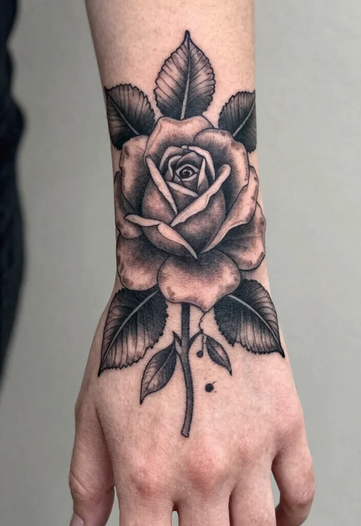 16 Tattoo Rose Hand Ideas With Classic Romance - 15. Vintage Ink Rose 1