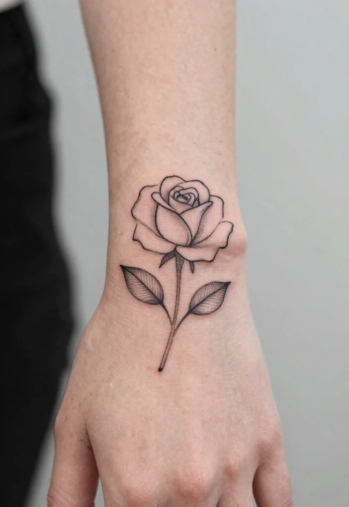 16 Tattoo Rose Hand Ideas With Classic Romance - 3. Minimalist Rose Outline 1