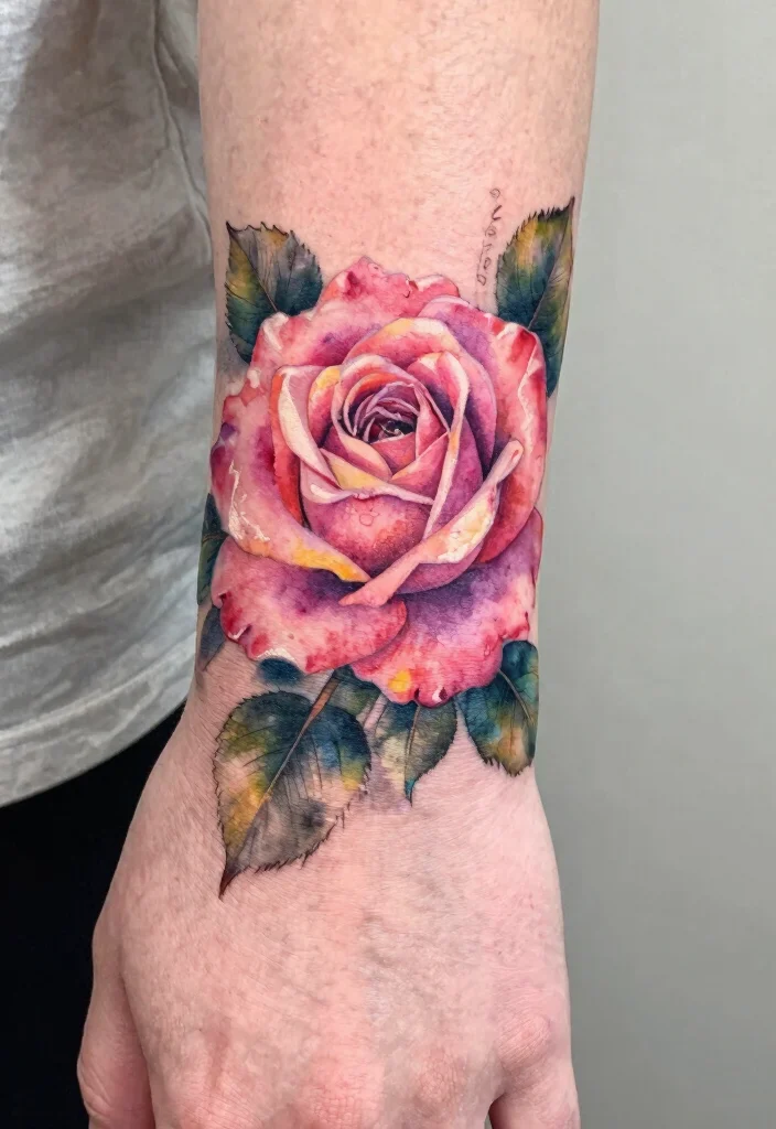 16 Tattoo Rose Hand Ideas With Classic Romance - 5. Watercolor Rose Tattoo 1