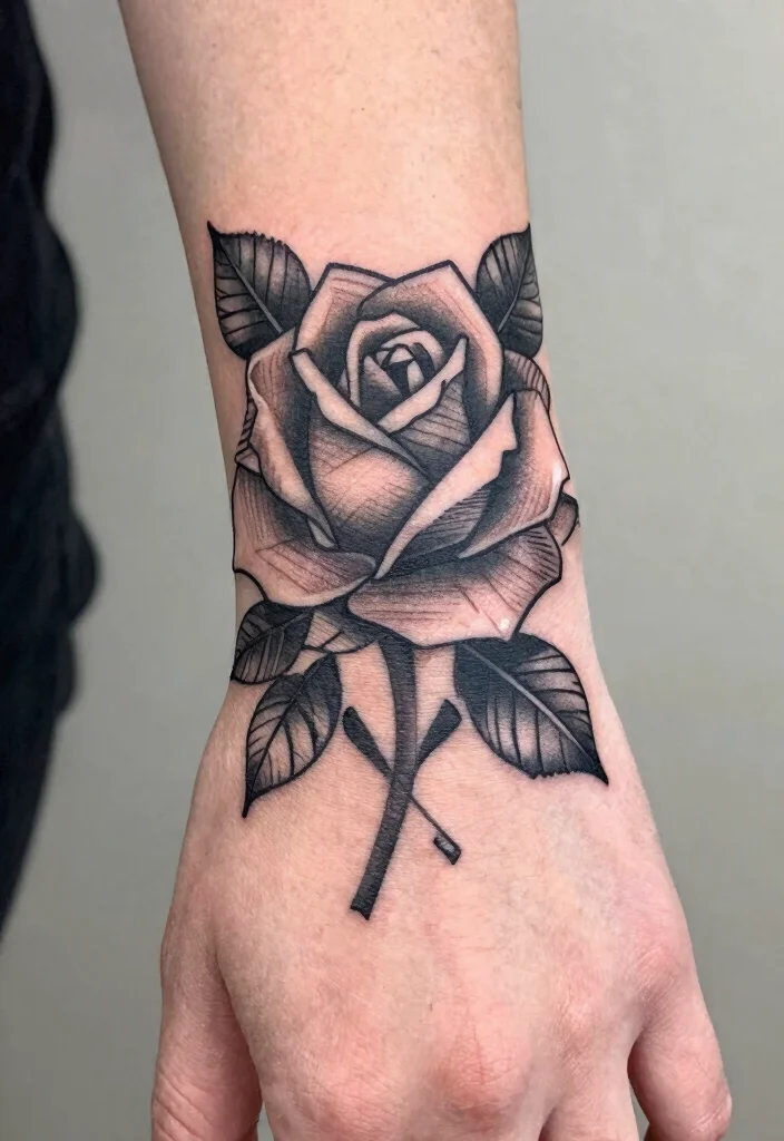 16 Tattoo Rose Hand Ideas With Classic Romance - 7. Geometric Rose Design 1