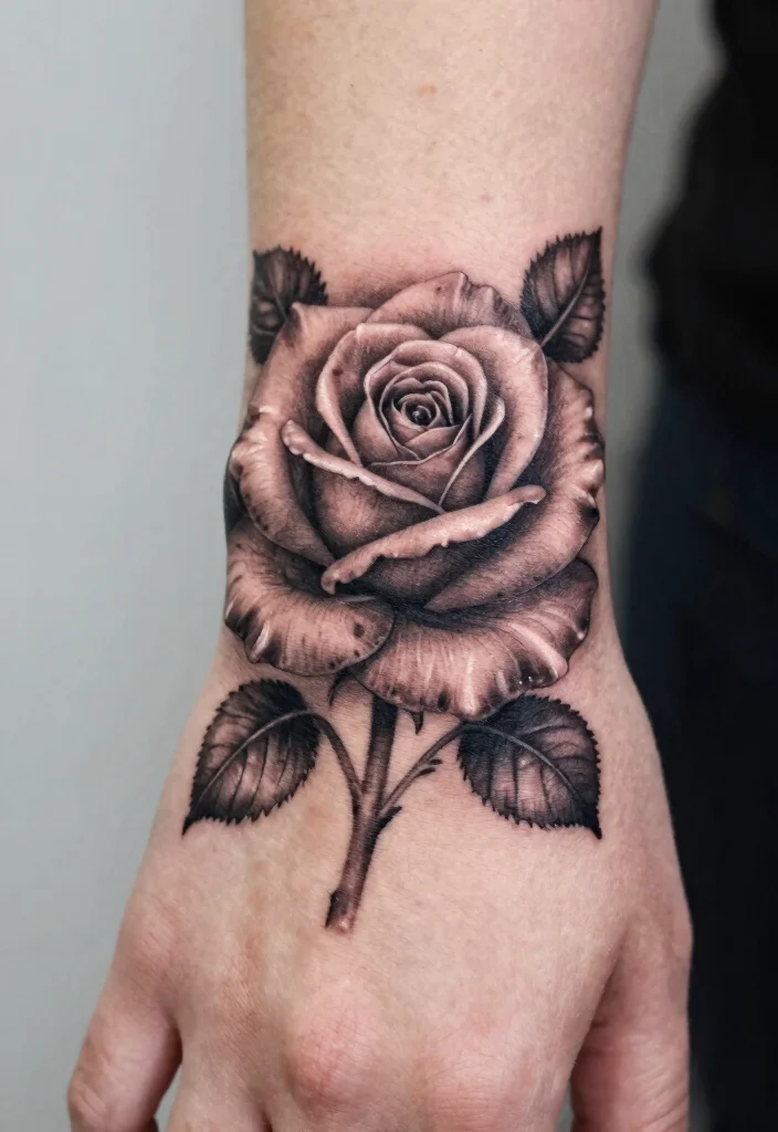 16 Tattoo Rose Hand Ideas With Classic Romance - 8. 3D Rose Tattoo 1