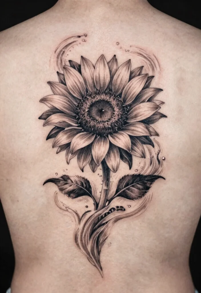 17 Black and Grey Sunflower Tattoo Ideas With Soft Contrast - 15. Sunflower Underwater 1