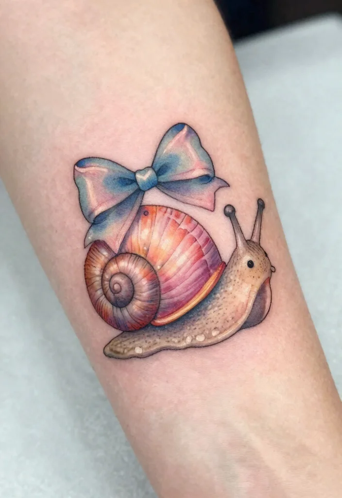 17 Funny Flash Tattoo Ideas With Playful Humor - 12. Sweet Snail with a Bow 1