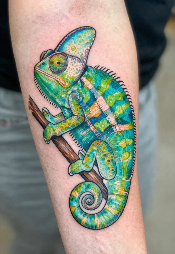17 Funny Flash Tattoo Ideas With Playful Humor - 16. Quirky Chameleon Blending In 1