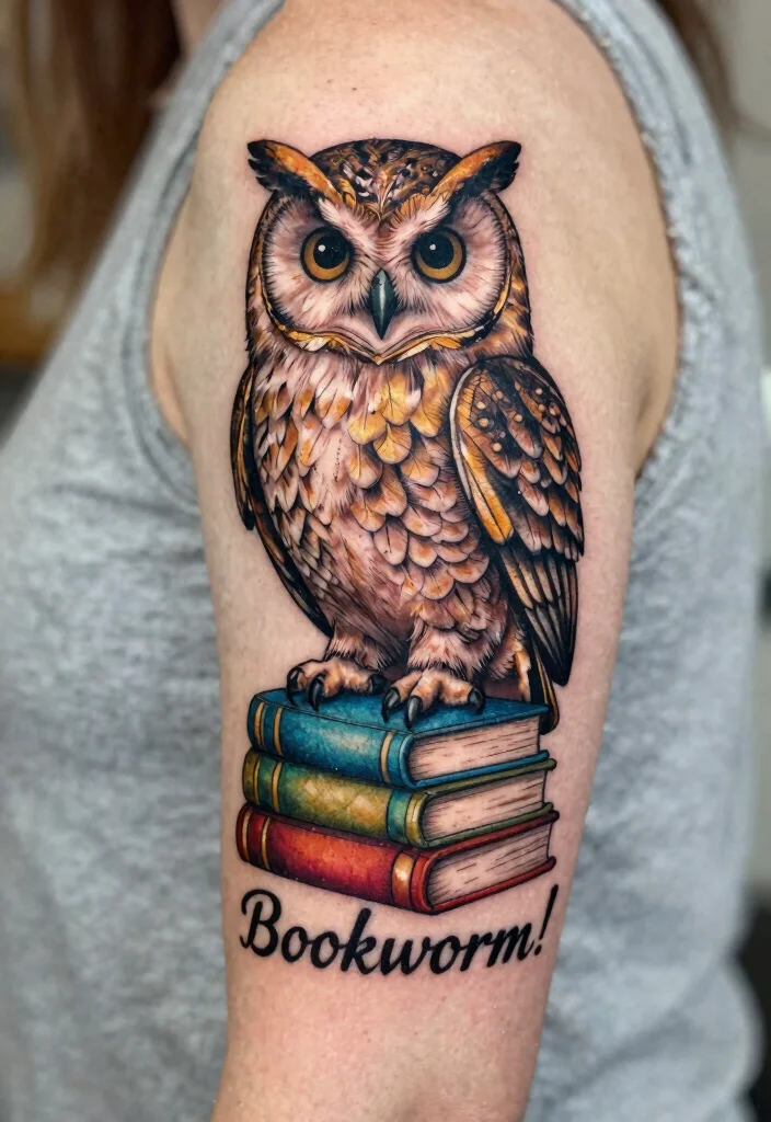 17 Funny Flash Tattoo Ideas With Playful Humor - 8. Witty Owl with a Book 1