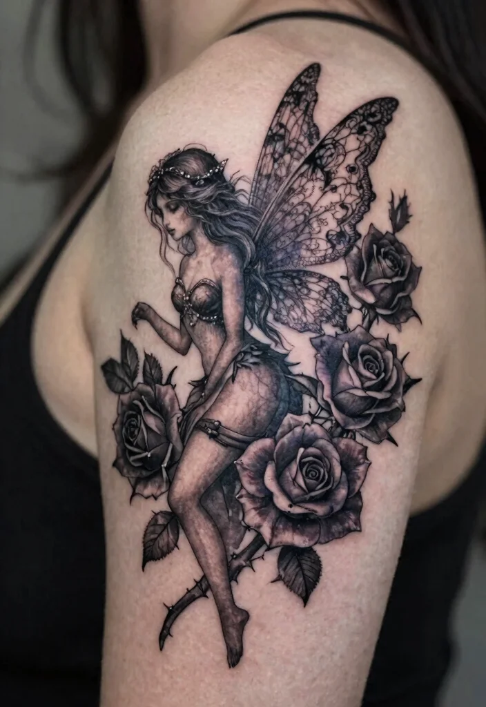 17 Gothic Fairy Tattoo Ideas With Dark Fantasy Vibes - 1. Enchanted Night Fairy 1