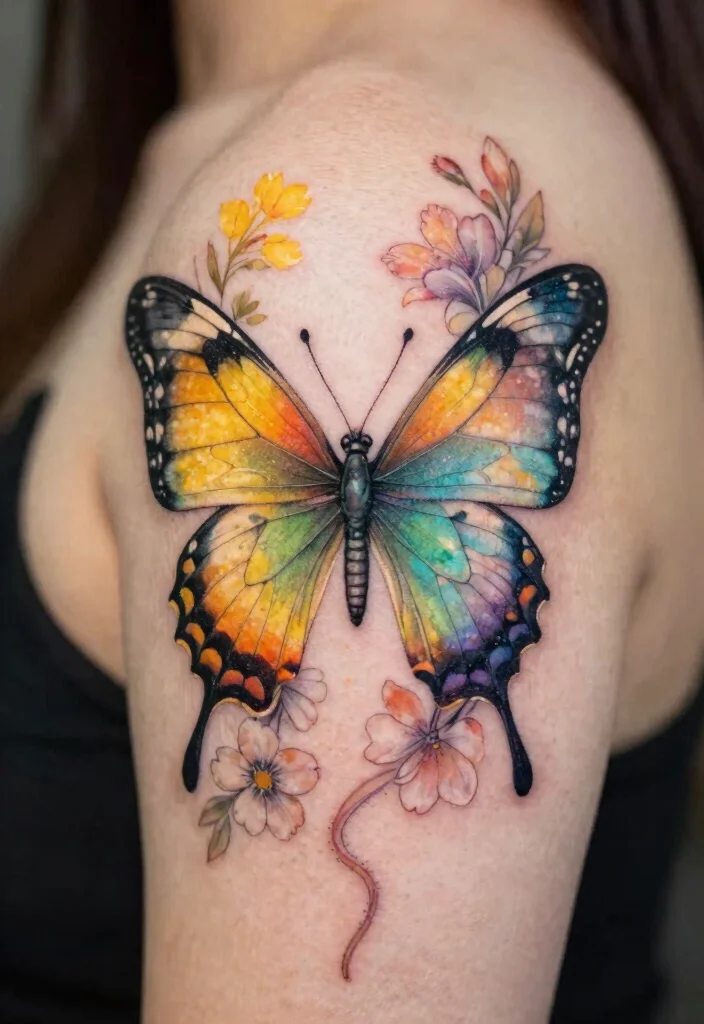 17 Gothic Fairy Tattoo Ideas With Dark Fantasy Vibes - 11. Ethereal Fairy with Butterfly Wings 1