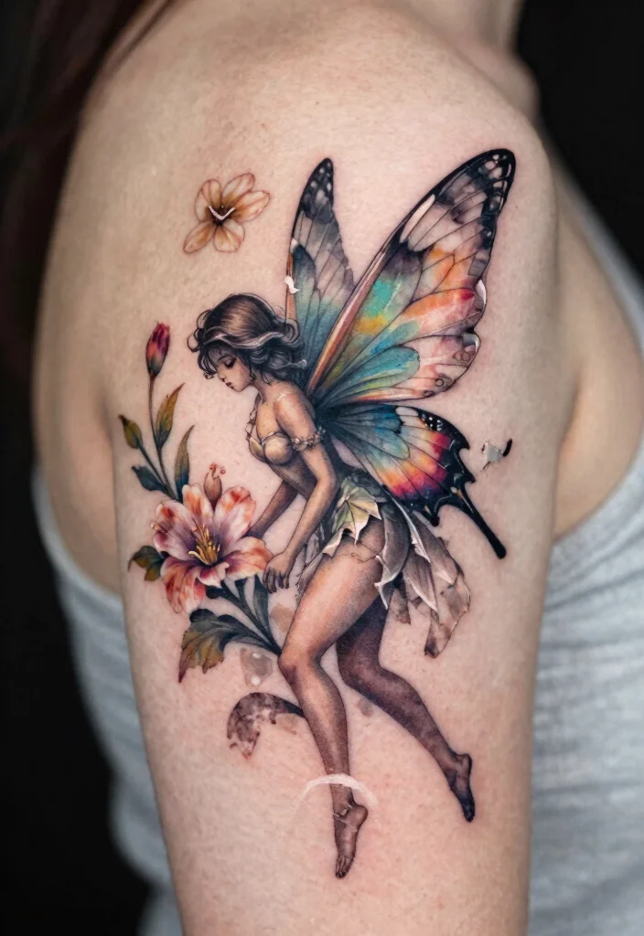 17 Gothic Fairy Tattoo Ideas With Dark Fantasy Vibes - 15. Broken Wing Fairy 1