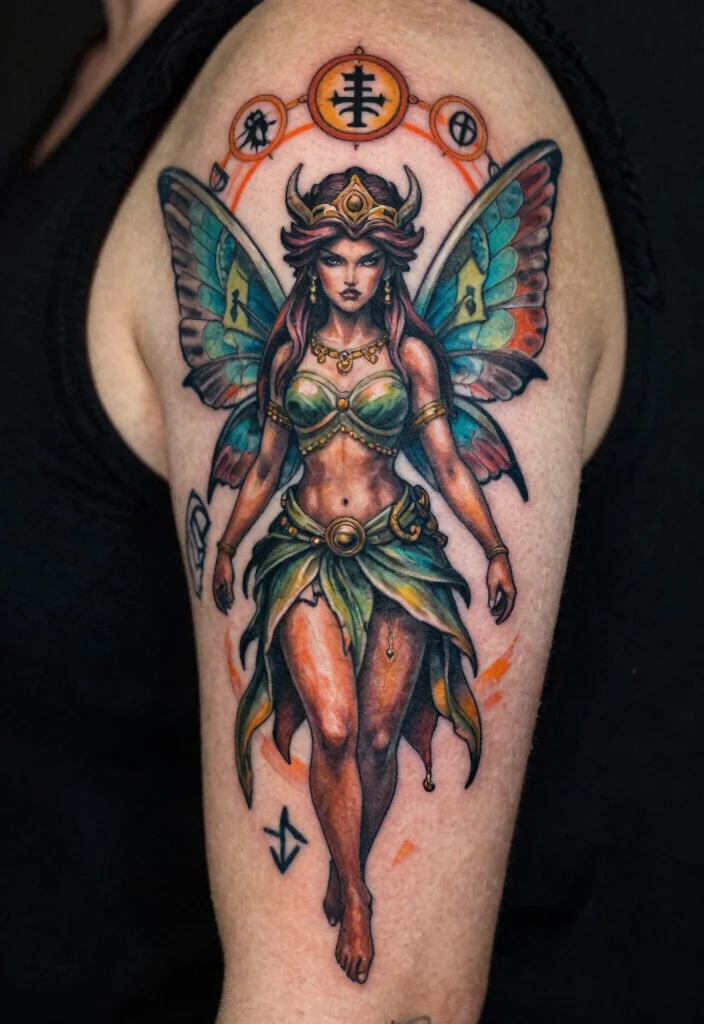 17 Gothic Fairy Tattoo Ideas With Dark Fantasy Vibes - 17. Guardian Fairy 1