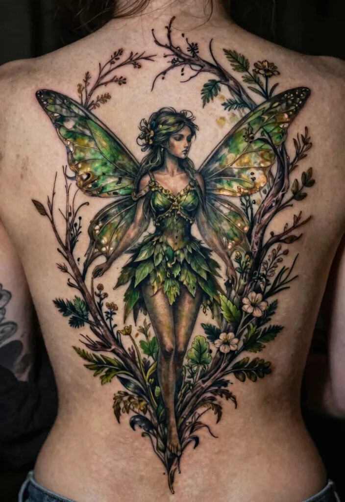 17 Gothic Fairy Tattoo Ideas With Dark Fantasy Vibes - 3. Dark Woodland Fairy 1