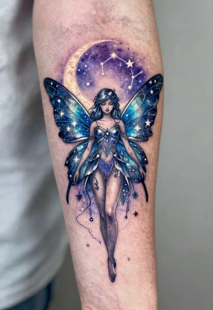 17 Gothic Fairy Tattoo Ideas With Dark Fantasy Vibes - 4. Celestial Fairy 1