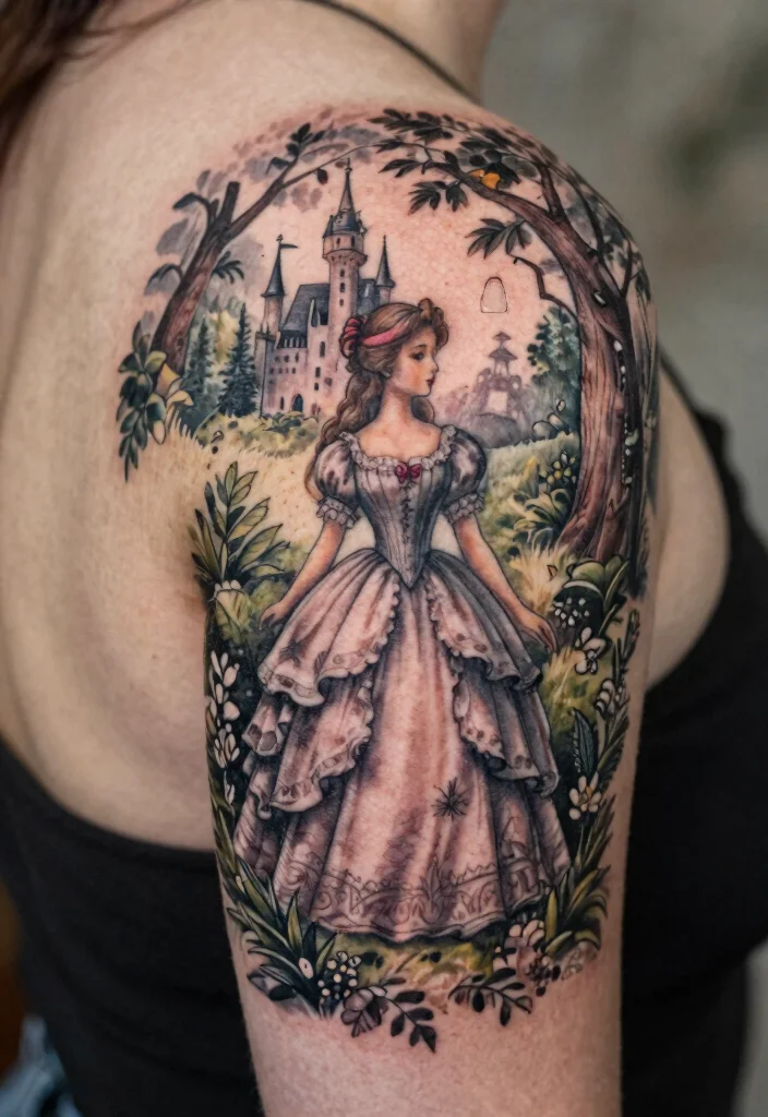 17 Gothic Fairy Tattoo Ideas With Dark Fantasy Vibes - 6. Vintage Fairy Tale 1