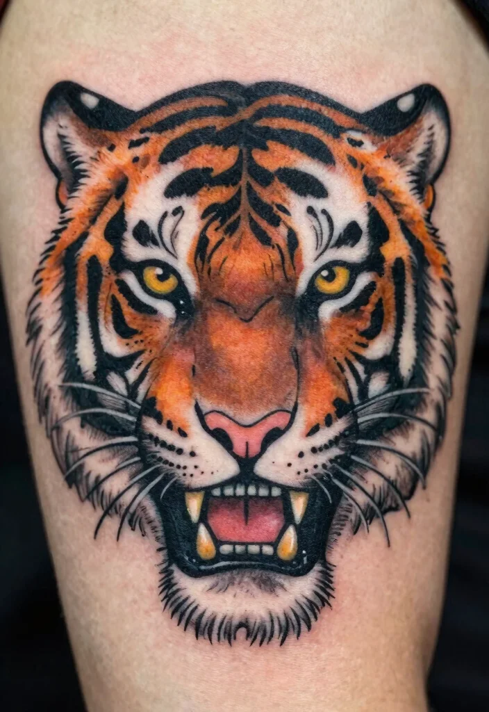 17 Half Tiger Face Tattoo Ideas With Bold Contrast - 13. Vintage Style 1