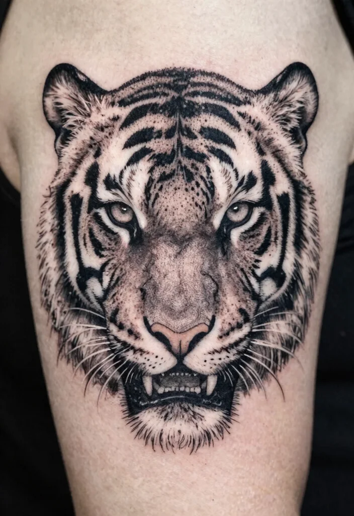 17 Half Tiger Face Tattoo Ideas With Bold Contrast - 14. Artistic Dots 1