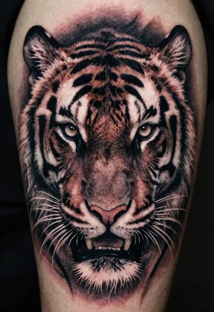 17 Half Tiger Face Tattoo Ideas With Bold Contrast - 16. Shadow and Light 1