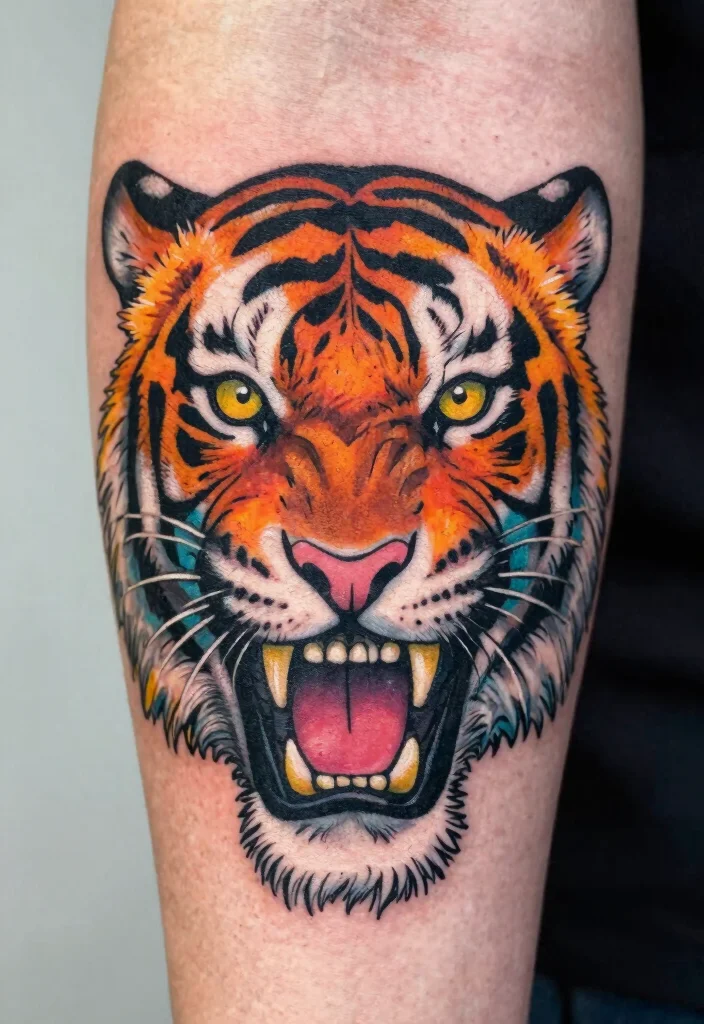 17 Half Tiger Face Tattoo Ideas With Bold Contrast - 8. Pop Art Vibes 1