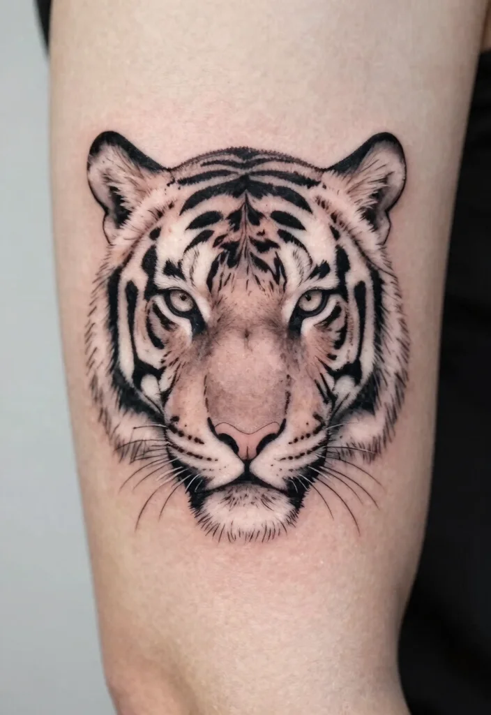 17 Half Tiger Face Tattoo Ideas With Bold Contrast - 9. Minimalist Line Art 1