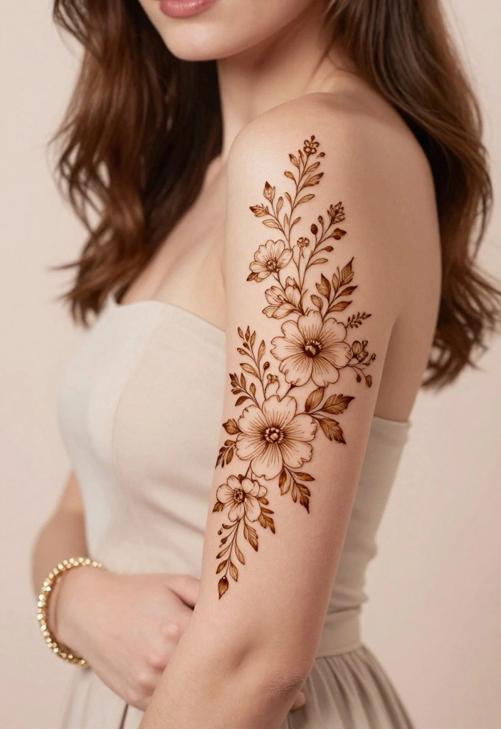 17 Henna Tattoo Arm Ideas With Intricate Patterns - 1. Delicate Floral Accents 1
