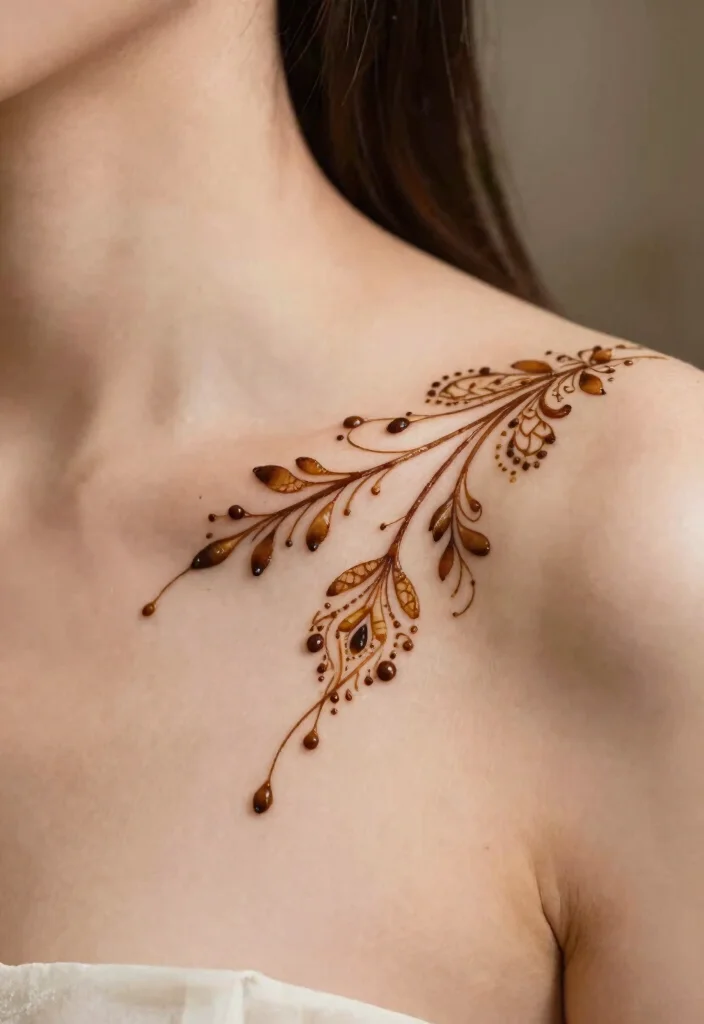 17 Henna Tattoo Arm Ideas With Intricate Patterns - 10. Elegant Neckline Designs 1