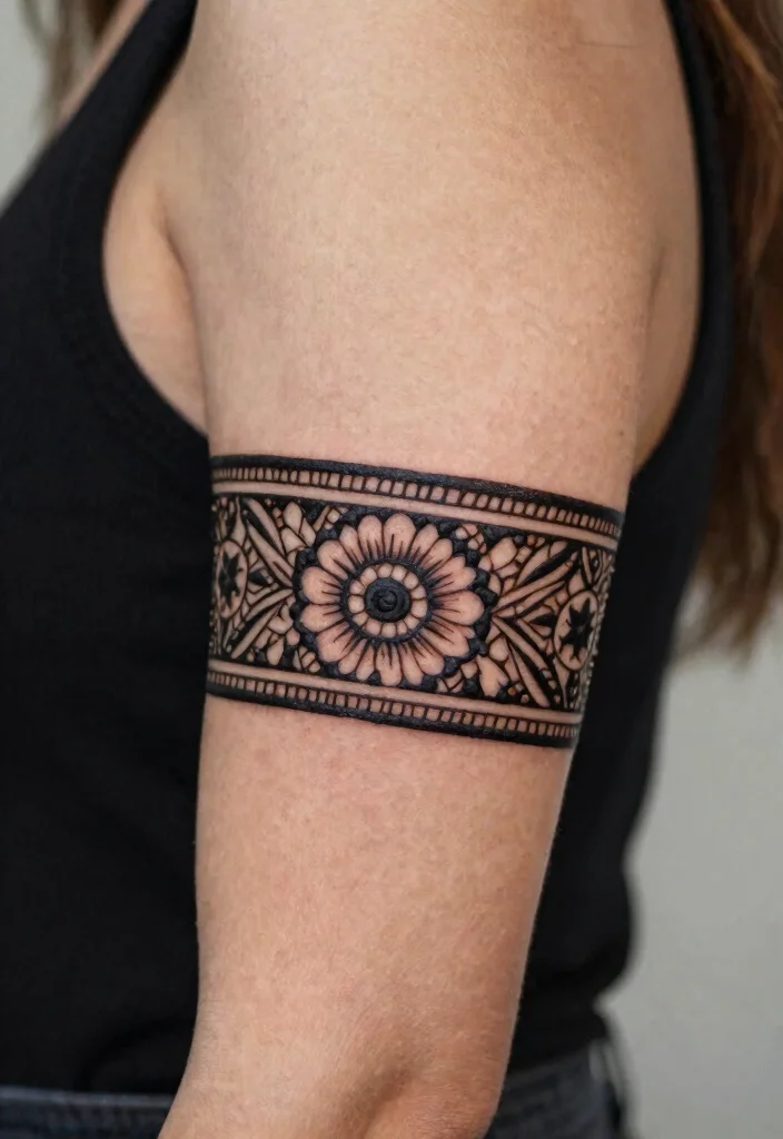 17 Henna Tattoo Arm Ideas With Intricate Patterns - 11. Arm Band Designs 1