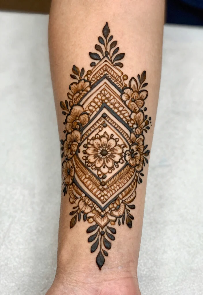 17 Henna Tattoo Arm Ideas With Intricate Patterns - 12. Merging Patterns 1