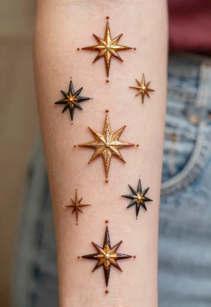 17 Henna Tattoo Arm Ideas With Intricate Patterns - 15. Whimsical Stars 1